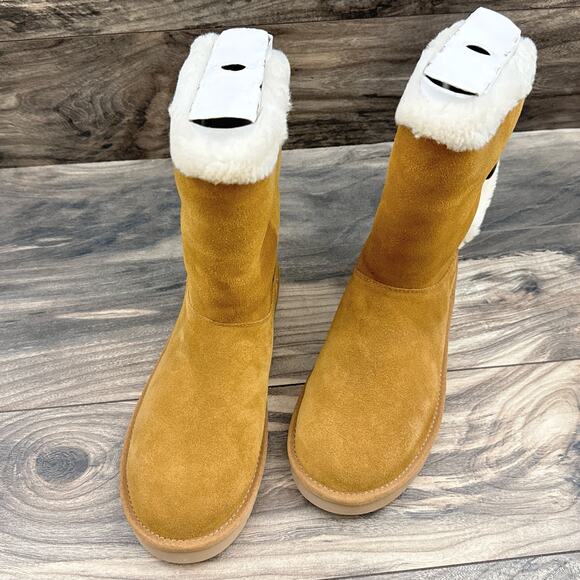 NIB Koolaburra by UGG 9 40 Alamie Booties Suede Faux Fur Chestnut Tan - Picture 2 of 14